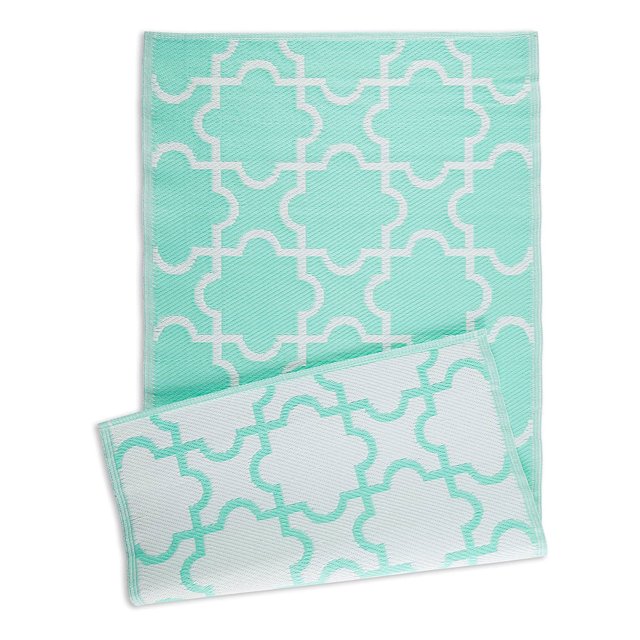 DII Design Imports Indoor Outdoor 3x6 Ft Reversible Lattice Woven Rug, Aqua