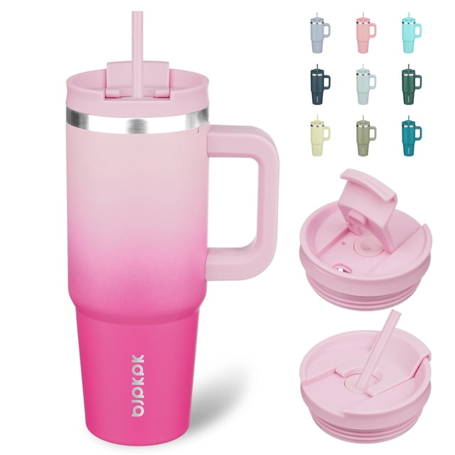 BJPKPK Vaso aislado de acero inoxidable de 30 oz con asa y tapa Taza de café de viaje con pajita Taza térmica, flor de cerezo
