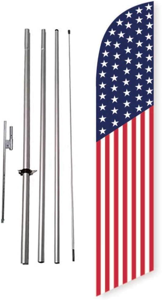 Twin Pack Swooper Flags & Pole Kits Red White Stripes with 3 Big Blue Stars 