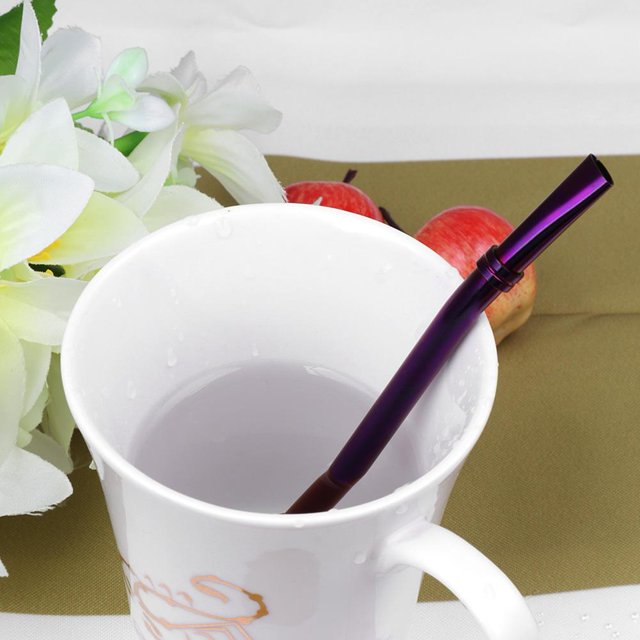 Suministro de filtro de cuchara de ventosa reutilizable para café con pajita de acero inoxidable (púrpura)