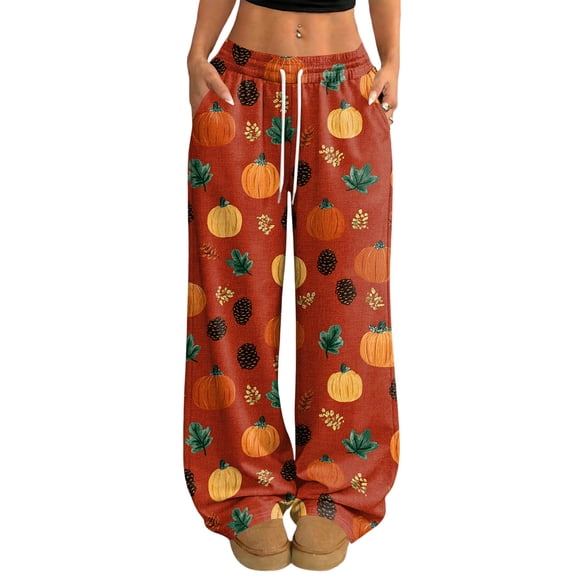 Trgacdwlo Halloween Pajamas Pants Women Funny Pumpkin Print Fall Wide Leg Lounge Pants for Women Funny Pumpkin Ghost Cozy Womens Pajama Bottoms