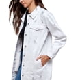 thumbnail image 5 of Women's Mid Length Distressed Cotton Denim Button Up Oversized Jean Jacket (White, XL), 5 of 6