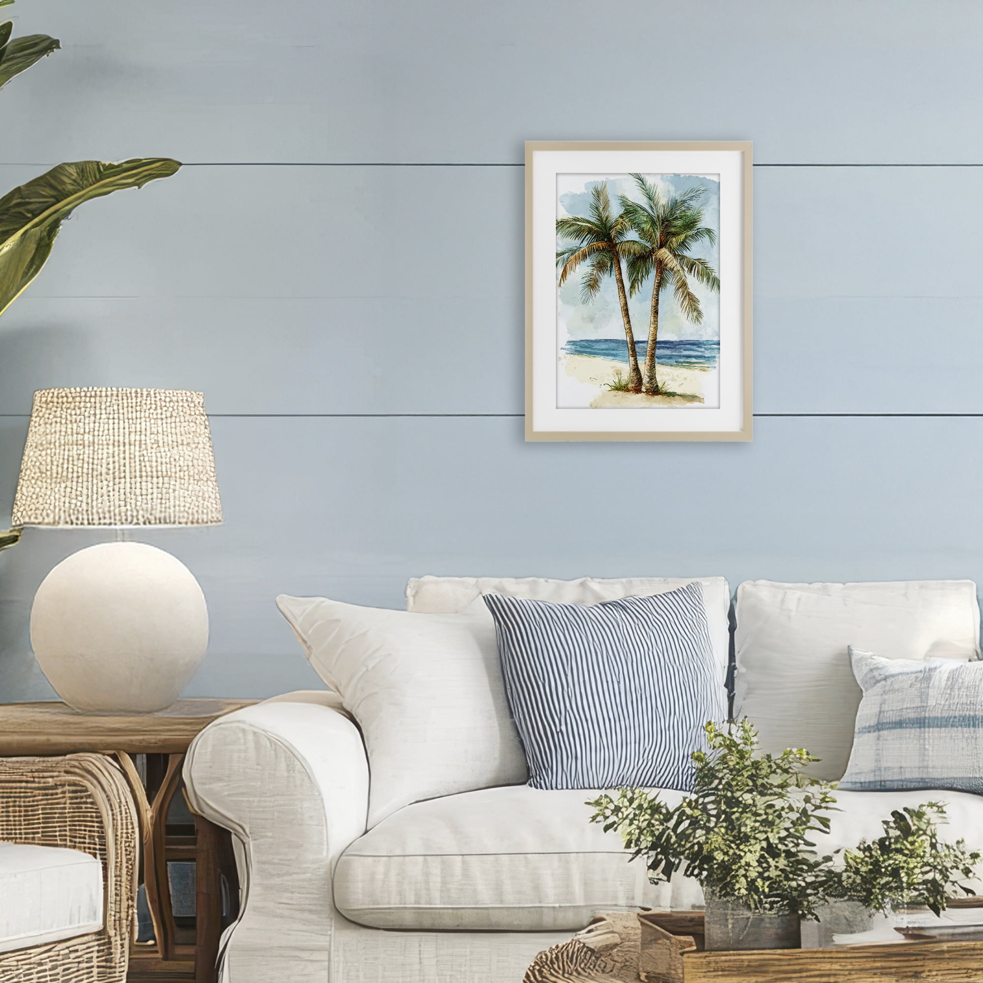 Stupell Industries Illustrated Palm Tree Duo Birch Framed Print Under Glass, design by Petal Prints Design