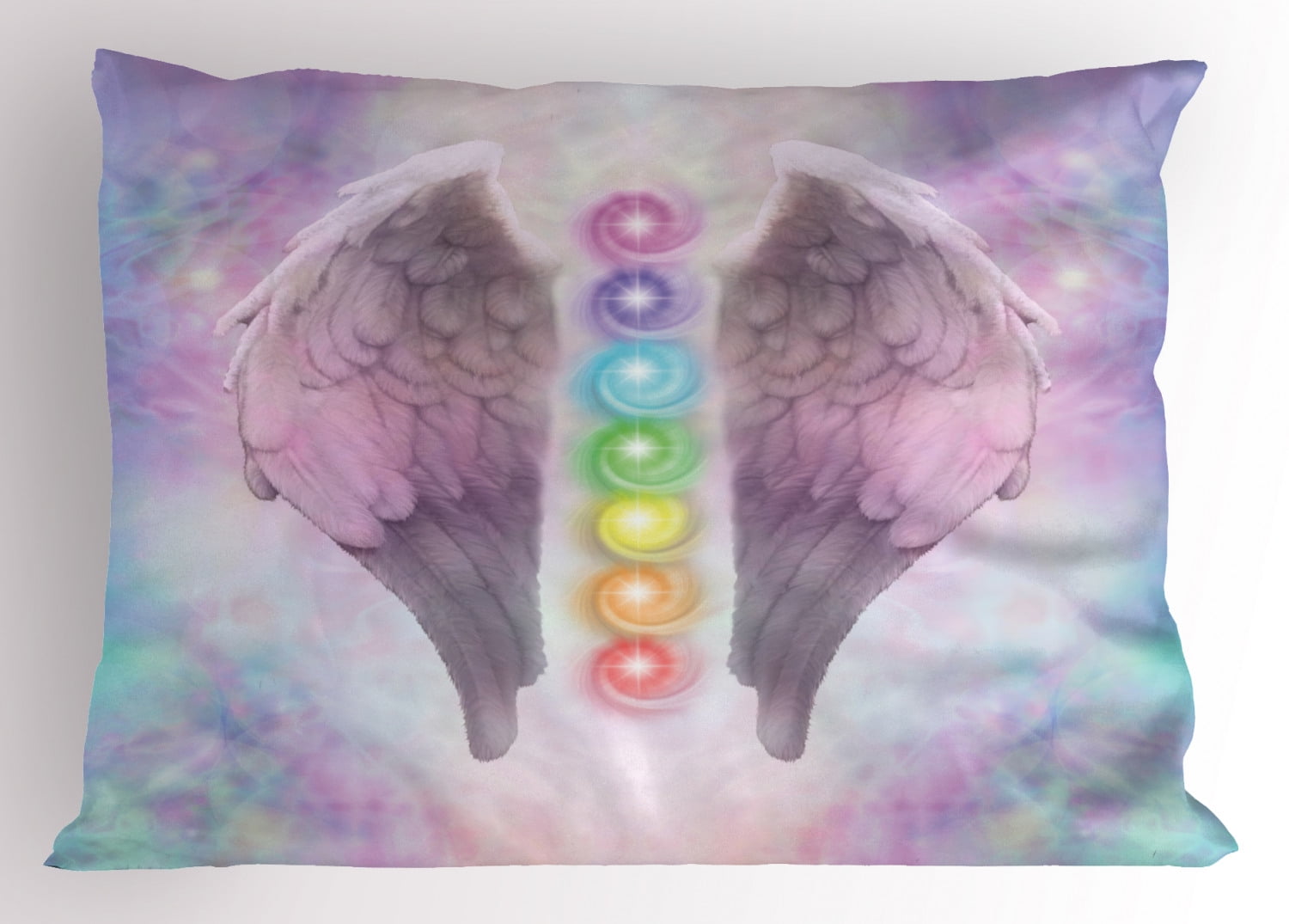 Angel Wings Pillow Sham, Angelic Sacred Chakras Archaic Zen Yoga Ethereal Pastel Psychedelic Theme, Decorative Standard Size Printed Pillowcase, 26' X 20', Multicolor, by Ambesonne