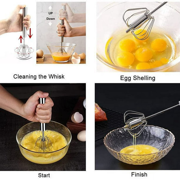 Stainless Steel Semi-automatic Egg Whisk - 10in Hand Push Rotary Whisk  Blender (1 Pack 10IN)