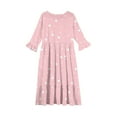 thumbnail image 4 of Abcomgle Girls Beach Dress Casual A-Line 3/4 Sleeve Maxi Dress Polka Dot Crew Neck Sundresses Flowy Tiered Dresses with Pockets,7-8 Years Pink, 4 of 5