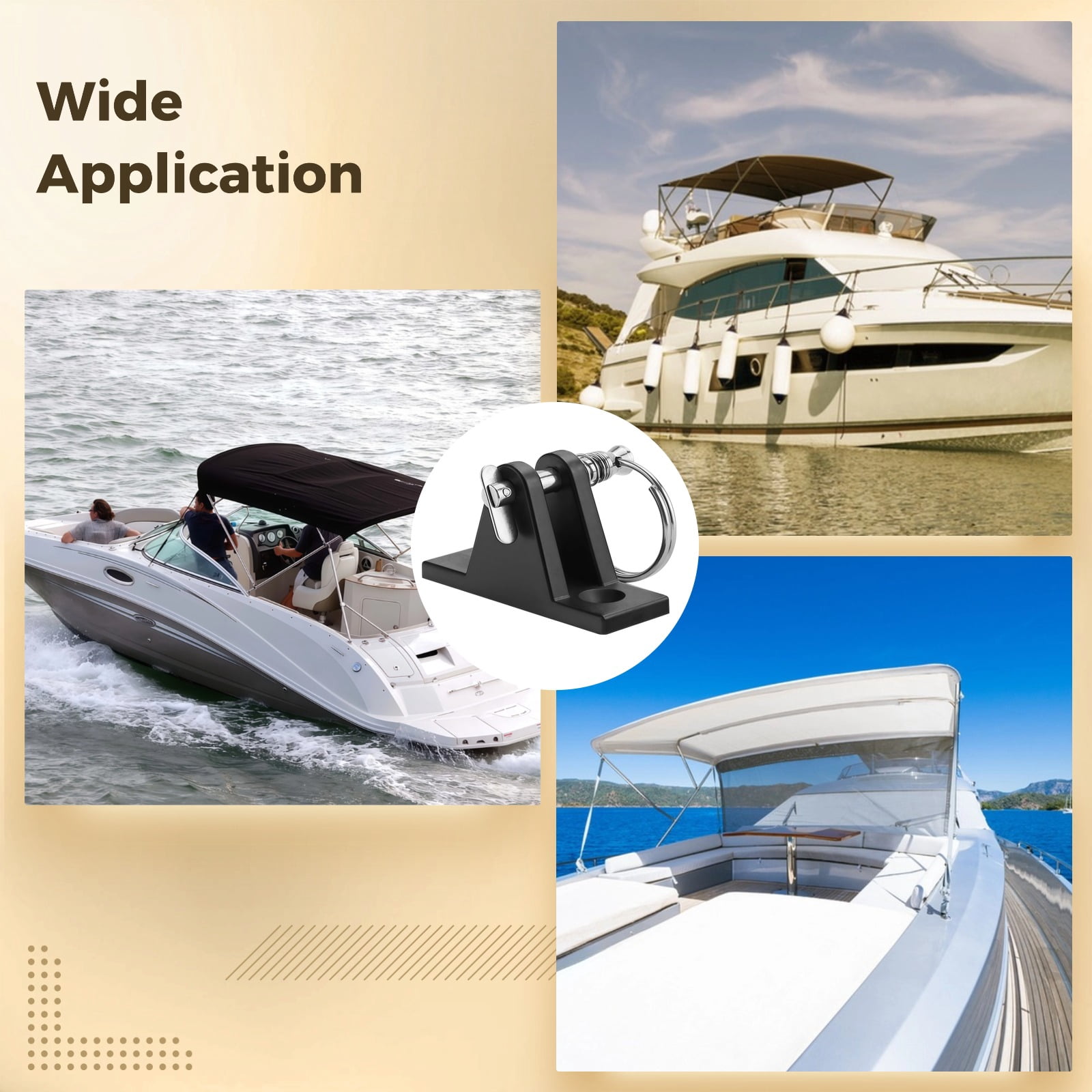 4 Pcs Black Stainless Steel Bimini Top Deck Hinge with Quick Release Pin, Nylon Mount Bracket 2.4 x 0.8 x 1.6 in, Includes Screws, Marine Boat Bimini Top Hardware