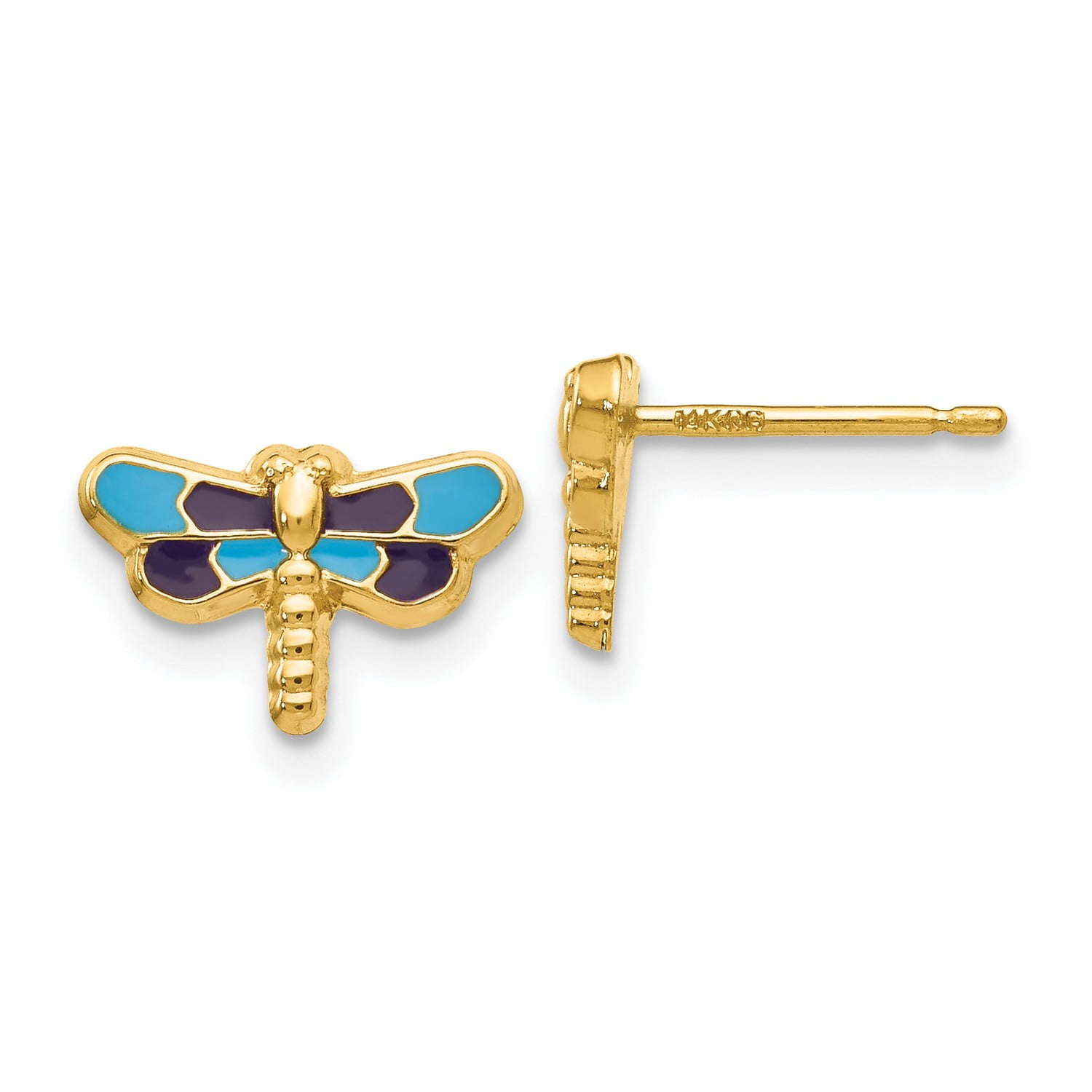 14k Yellow Gold Multi-Color Enameled Dragonfly Post Earrings 7x11 mm 14k Yellow Gold Multi-Color Enameled Dragonfly Post Earrings 7x11 mm