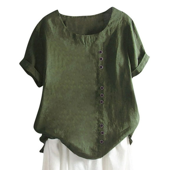 Seductiva Women's T-Shirts Short Sleeve Summer Tops Women's Cotton Linen Shirts Summer Casual Boho Floral Short Sleeve Blouse Oversized Loose Ladies Tunic Tops Loose Fit Tshirt Summer Casual Tee Tops