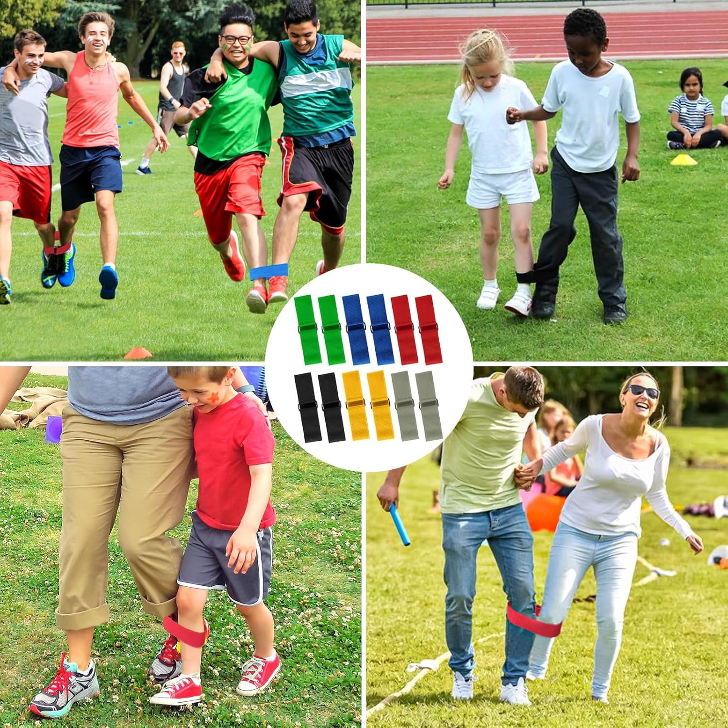 12 Pcs 3 Legged Race Bands Firm Elastic Tie Kids Outdoor Games Teamwork Birthday Party Game for Adults & family Field Day Carnival Theme Outside Yard -