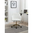 thumbnail image 4 of Modern Rolling Teddy Fabric Executive Office Chair with Adjustable Height and 360 Revolving, Swivel Accent Back Armchair with Wheels and Golden Base, Upholstered Vanity Chair, White, 4 of 9