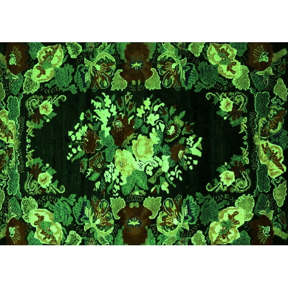 Ahgly Company Indoor Rectangle Medallion Green French Area Rugs, 2' x 5'