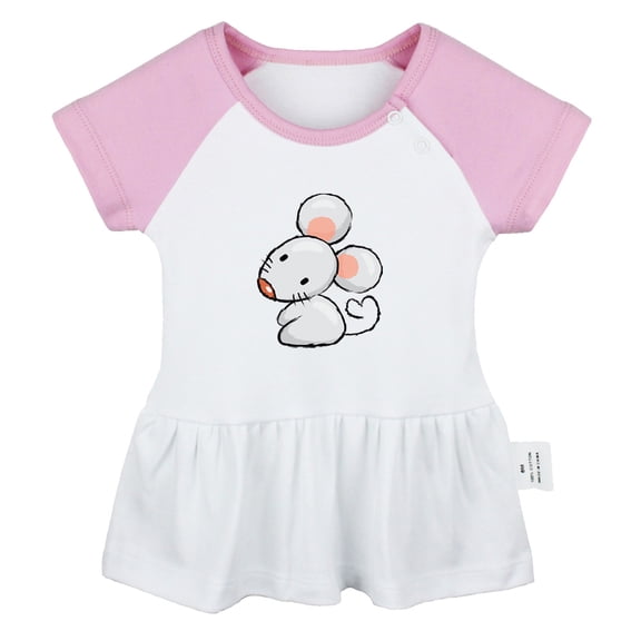 Animal Clever Mouse Pattern Dresses For Baby, Newborn Babies Skirts, Infant Princess Dress, 0-24M Kids Graphic Clothes (Pink Raglan Dresses, 0-6 Months)