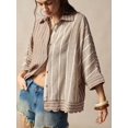 thumbnail image 6 of Women's Striped Button Down Shirt, Collared Short Sleeve Scalloped Hem Blouse, Loose Fit Flowy Top, Boho Vacation Resort Wear, 6 of 7