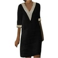 thumbnail image 2 of Wycnly Formal Dresses for Women Casual Solid Lace Trim Plus Size Cotton Line Knee-Length Dresses Elbow-Length V-Neck Plain 2024 Summer Midi Dress Black XXL, 2 of 5