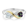 thumbnail image 2 of Gem Stone King 925 Silver and 10K Yellow Gold Green Mystic Topaz Ring Set with Moissanite (1.06 Cttw), 2 of 5