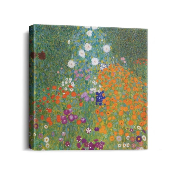 Gustav Klimt Canvas Wall Art - Garden Flower Famous Oil Painting Classic Artwork Picture Print with Framed Painting Hang for Home Office Bedroom Living Room Wall Decor-13.5"X13.5"