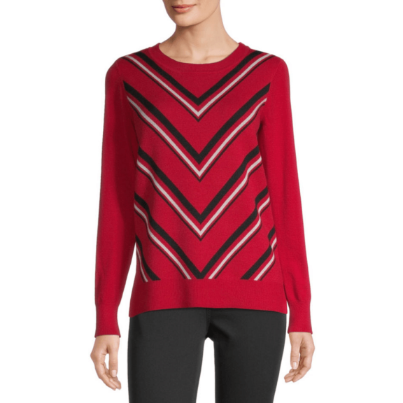 Liz Claiborne Womens Round Neck Long Sleeve Chevron Pullover Sweater