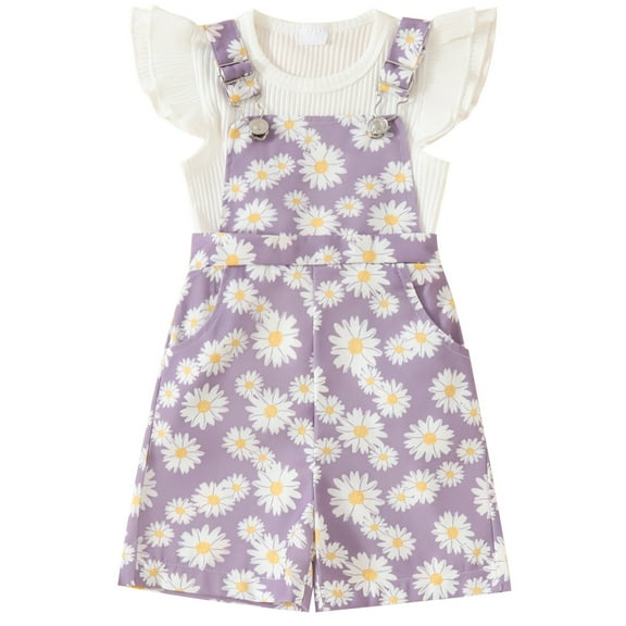 Fsqjgq 2T Girl Clothes Fall Cute Girls Clothes Outfits Cute Baby White Flying Sleeve T Shirt   Suspenders Flower Print Set for Baby Girls Comfy Clothing Sets Baby Girl Outfit Set Kids Sets Size 4