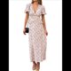 thumbnail image 2 of Vestido Bohemio Floral de Verano para Mujer, Informal, Cruzado, con Escote en V, Mangas con Volantes, Cinturón y Dobladillo Plisado. Rosa S, 2 of 10