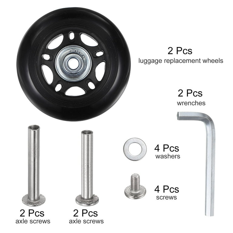 2-Pack Luggage Replacement Wheels - 64mm PU Rubber Swivel Casters With Bearings For Suitcase Repair
