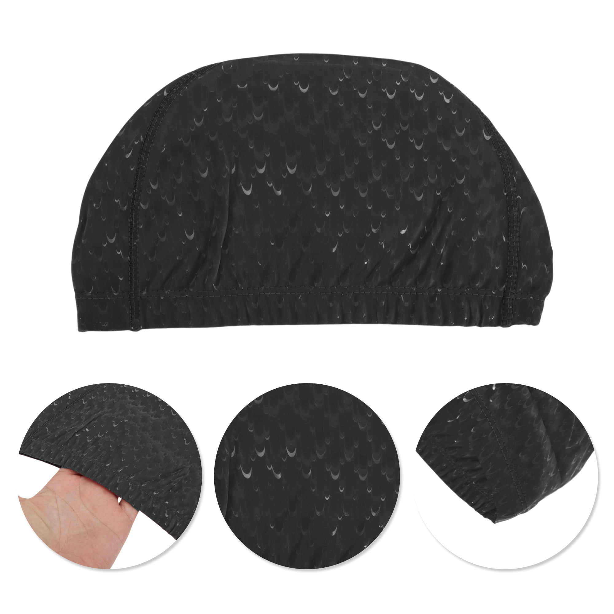 Unique Bargains Pleated Style Swimming Cap 1 Pc Black