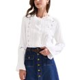 thumbnail image 4 of INSPIRAR CHIC Camisas de Puntos Suizos para Mujeres con Cuello con Volantes de Manga Larga Camisas de Botón Casual Blusas de Encaje de Ganchillo XXL Blanca, 4 of 6