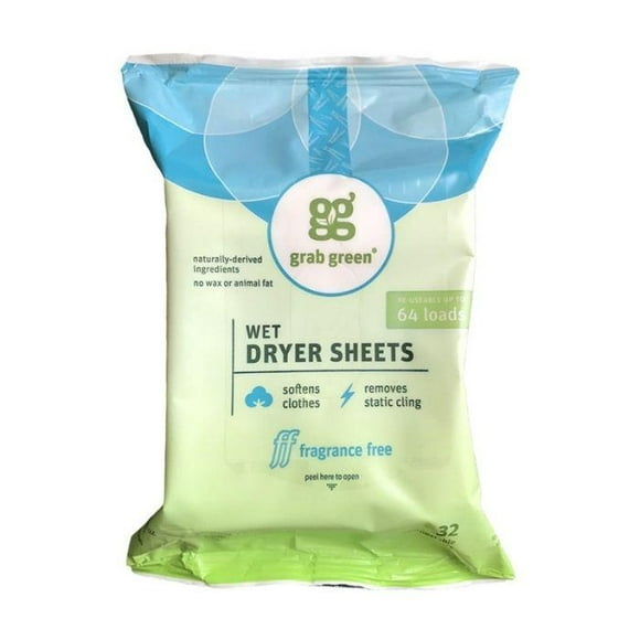 Grab Green - Natural Wet Dryer Sheets, Fragrance Free