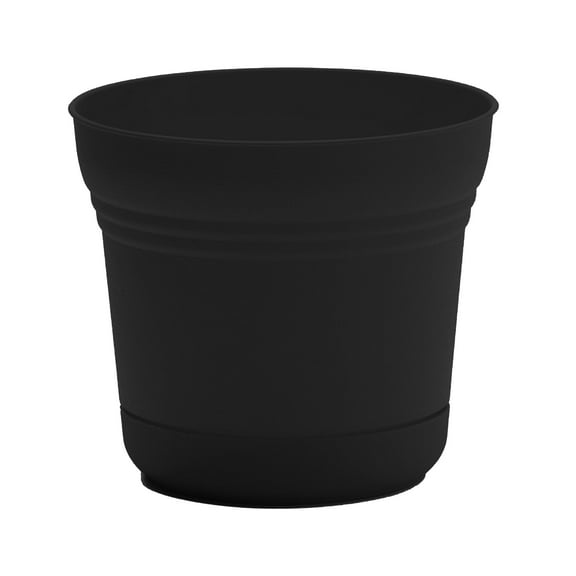 Bloem Saturn 12" Round Plastic Planter - Indoor/Outdoor, Snap-in Saucer & Drainage Holes, Black