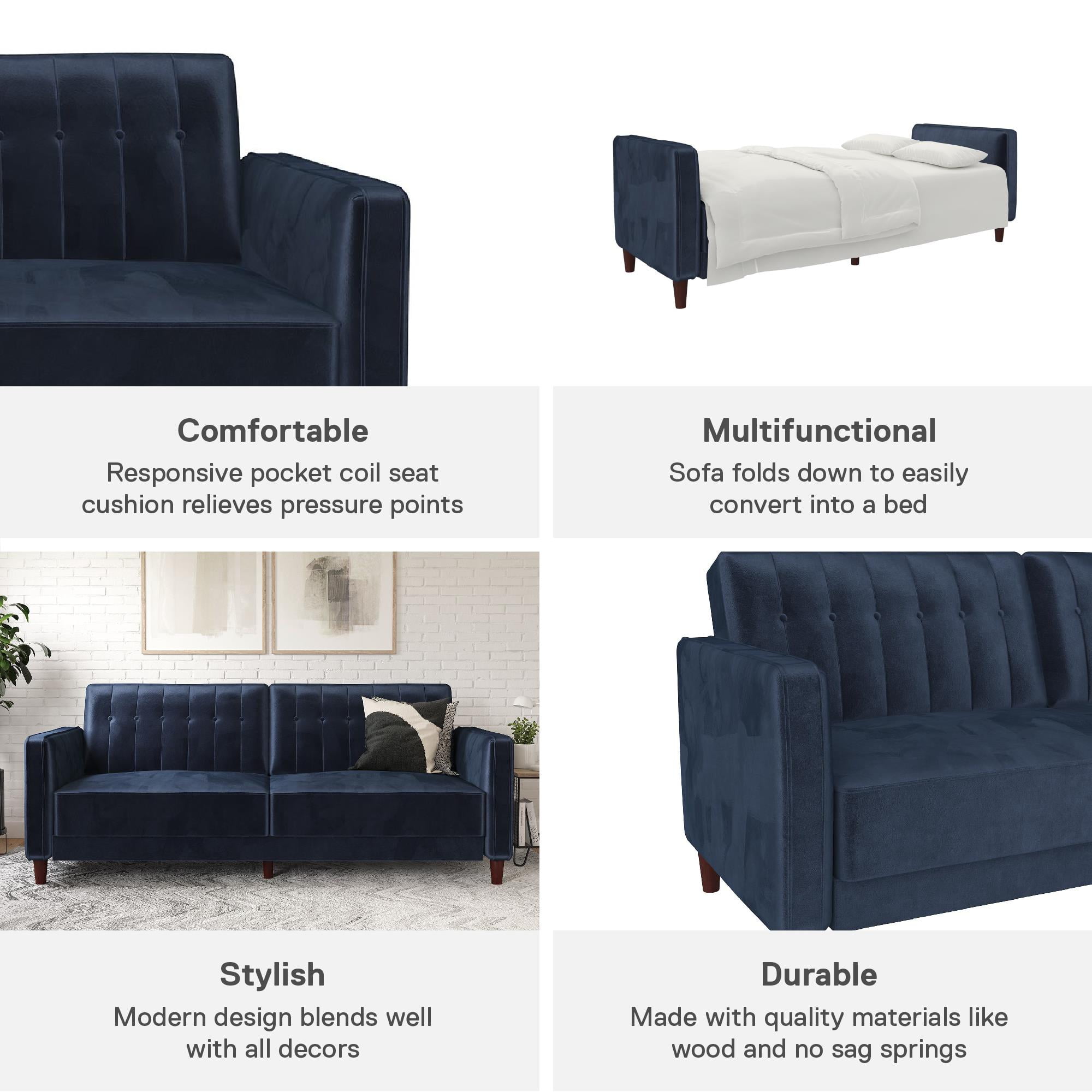 DHP Pin Tufted Transitional Futon, Blue Velvet - Walmart.com