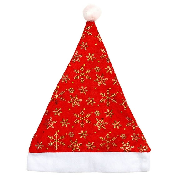 Santa Hat for Adults Plush Christmas Hats with Snowflake Pattern New Year Festive Holiday Party Supplies Gold