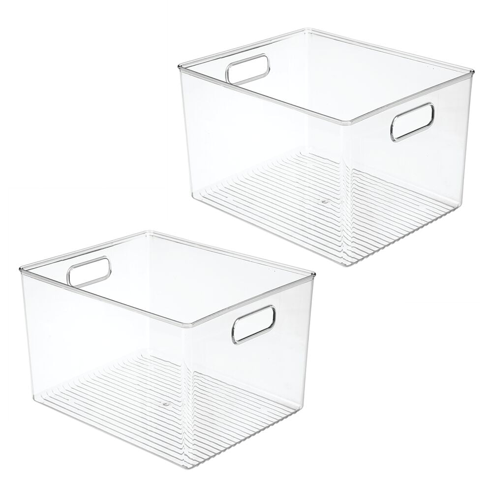 mDesign Plastic Storage Bin with Handles for Home Office, 2 Pack