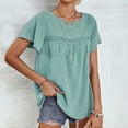 thumbnail image 5 of QLEICOM Womens Summer Tops Oversized T-shirts Round Neck Short Ruffle Sleeve Solid Color Casual Loose Tunic Tank Tops Women Shirts Blouses Green M, 5 of 5