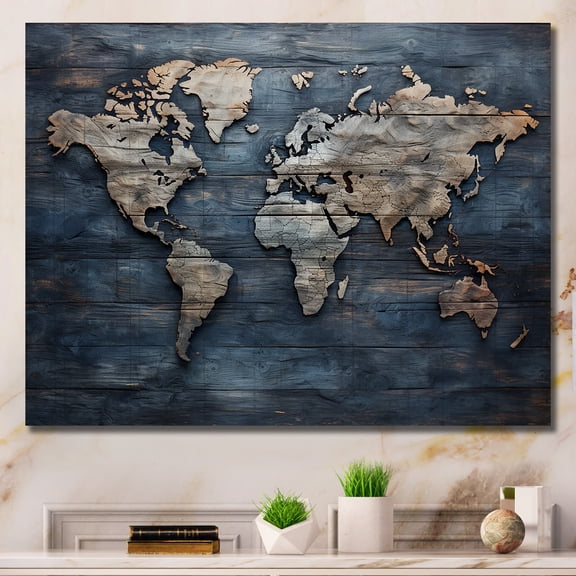 Designart "Rustic Pathways On The World Map II" World Map Canvas Wall Art