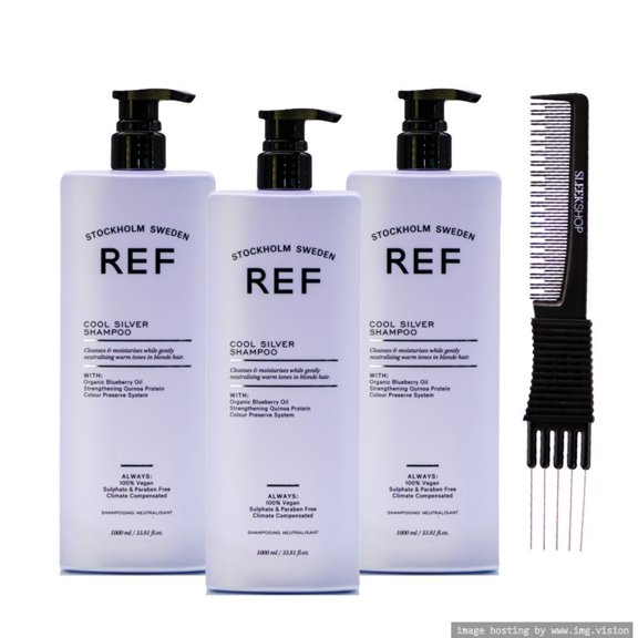 Reference Of Sweden REF Cool Silver Shampoo (33.8 oz) with SLEEKSHOP Teasing Comb (PACK OF 3)
