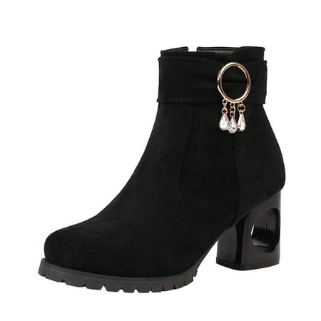 

Ki-8Jcud Botas Para Nieve De Mujer Fashion Women S Shoes Suede Pearl Button Hollow Thick Heel Medium Heel Solid Side Zipper Short Boots Winter Boots For Women Women Wedge Booties And Boots Womens Lu