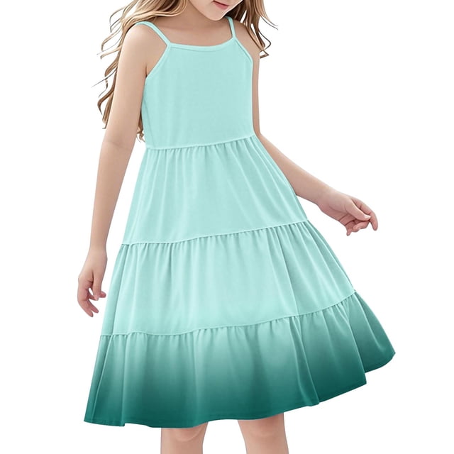 Tranfacy Robes d'Été pour Ados, Robe d'Été pour Filles, Robe d'Été Boho pour Fille 4-14 Ans à Dégradé de Couleurs, Décontractée, Sans Manches, à Étages, Style Nuisette