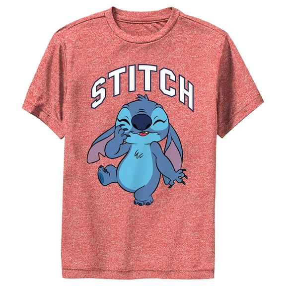 Boy's Lilo & Stitch Laughing Stitch Performance Graphic Tee Red Heather X Large