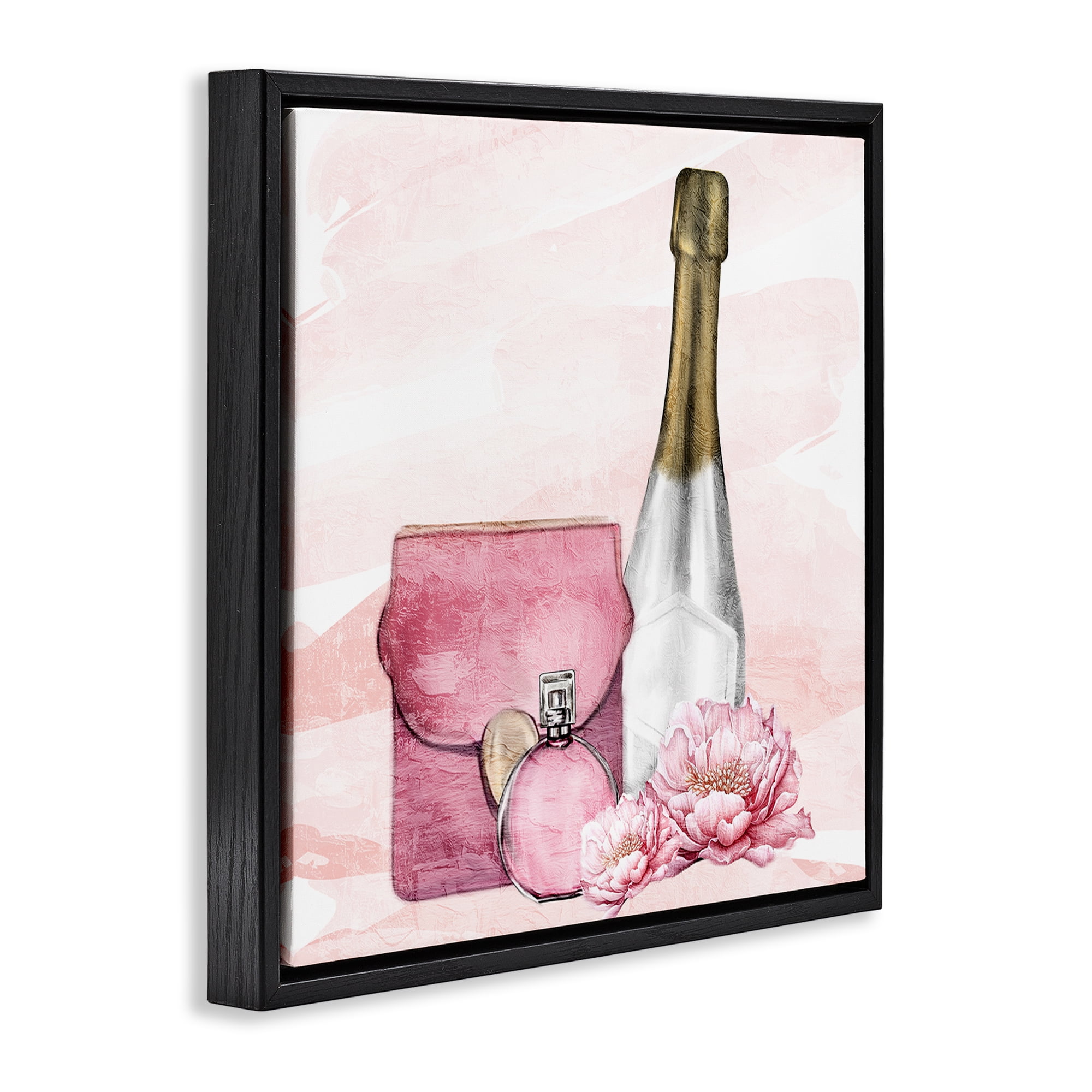 Stupell Industries Glam Time Champagne Black Framed Floater Canvas Wall Art, design by Kim Allen