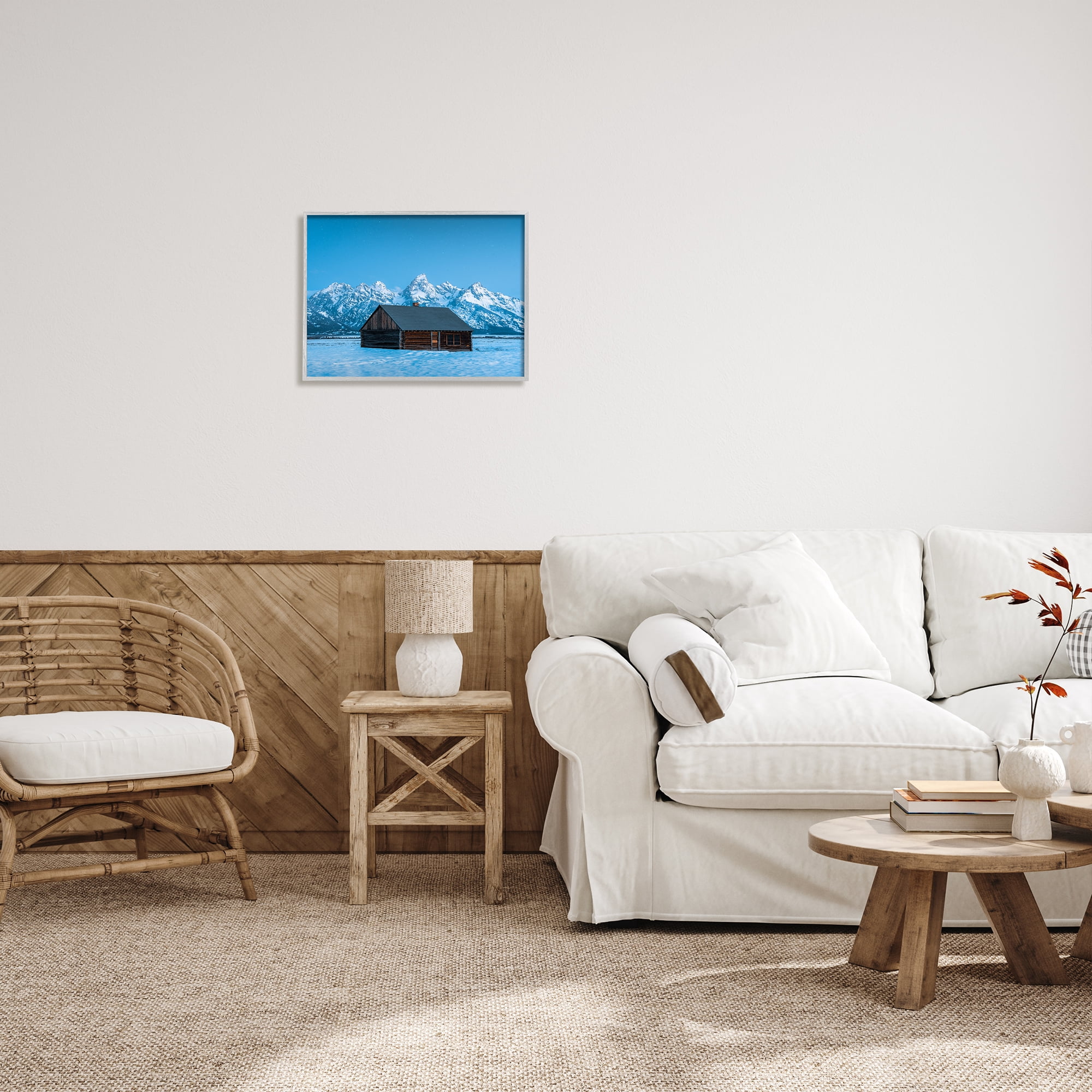 Stupell Industries Log Cabin Mountain View Landscape Photography Gray Framed Art Print Wall Art, 20 x 16