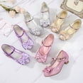 thumbnail image 6 of Low Heel Glitter Princess Shoes for Girls, Non-slip Mary Jane Dress Shoes with Bow and Charm Detail Pink 35, 6 of 9