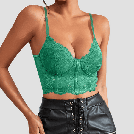 Fulorrnie Bras for Women Lift Wirefree Supportive Comfort Balconette Lace Stretchable Spaghetti Straps Bra Green S