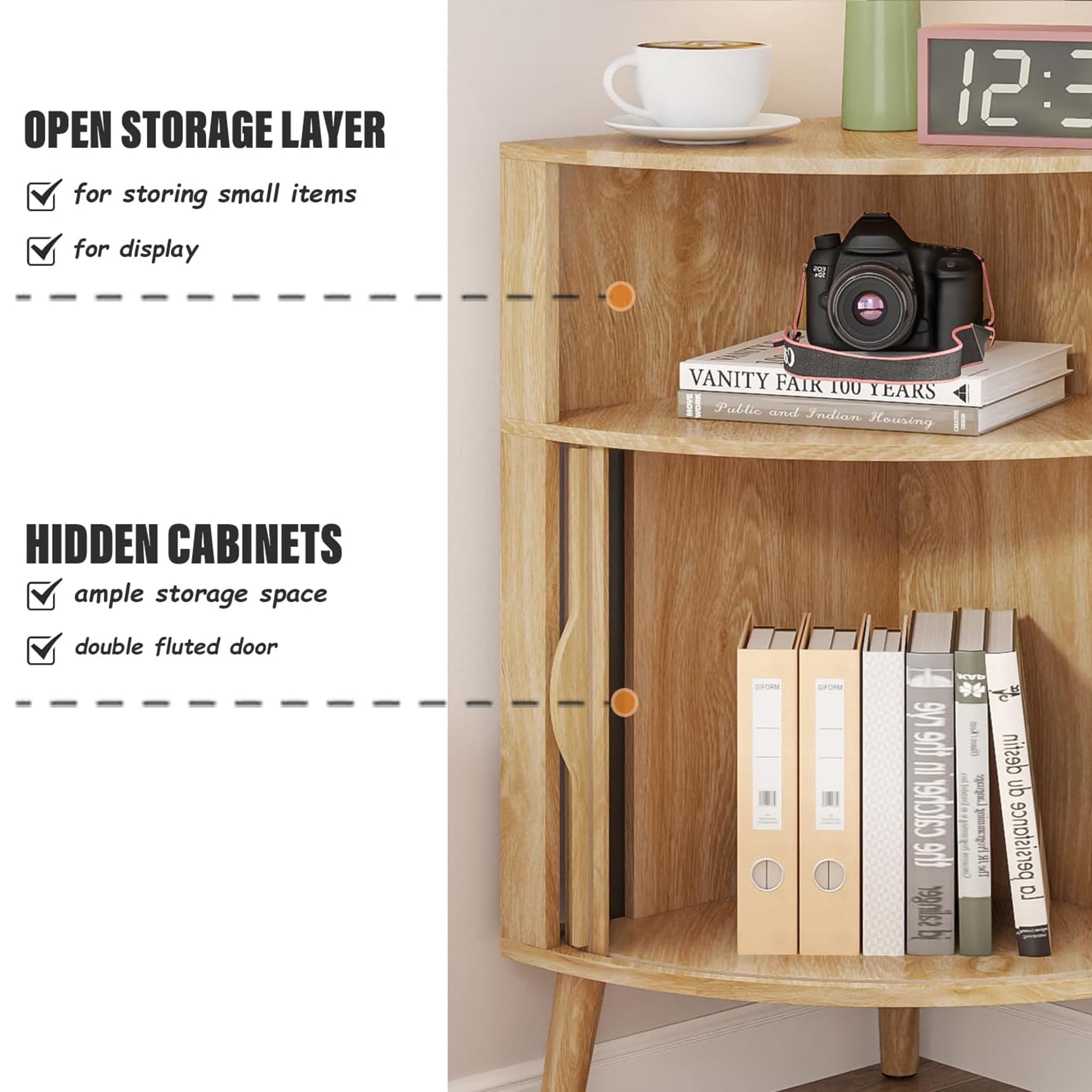 Bathroom Floor Corner Cabinet with Doors, Freestanding Narrow Storage Cabinets for Living Room, Kitchen, Wood Color