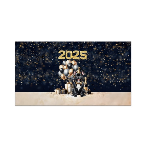 Happy New Year French Bulldog Welcome 2025 Balloon Firework Party Doormat Dog Lover Gifts Indoor Outdoor Welcome Mat - 01014