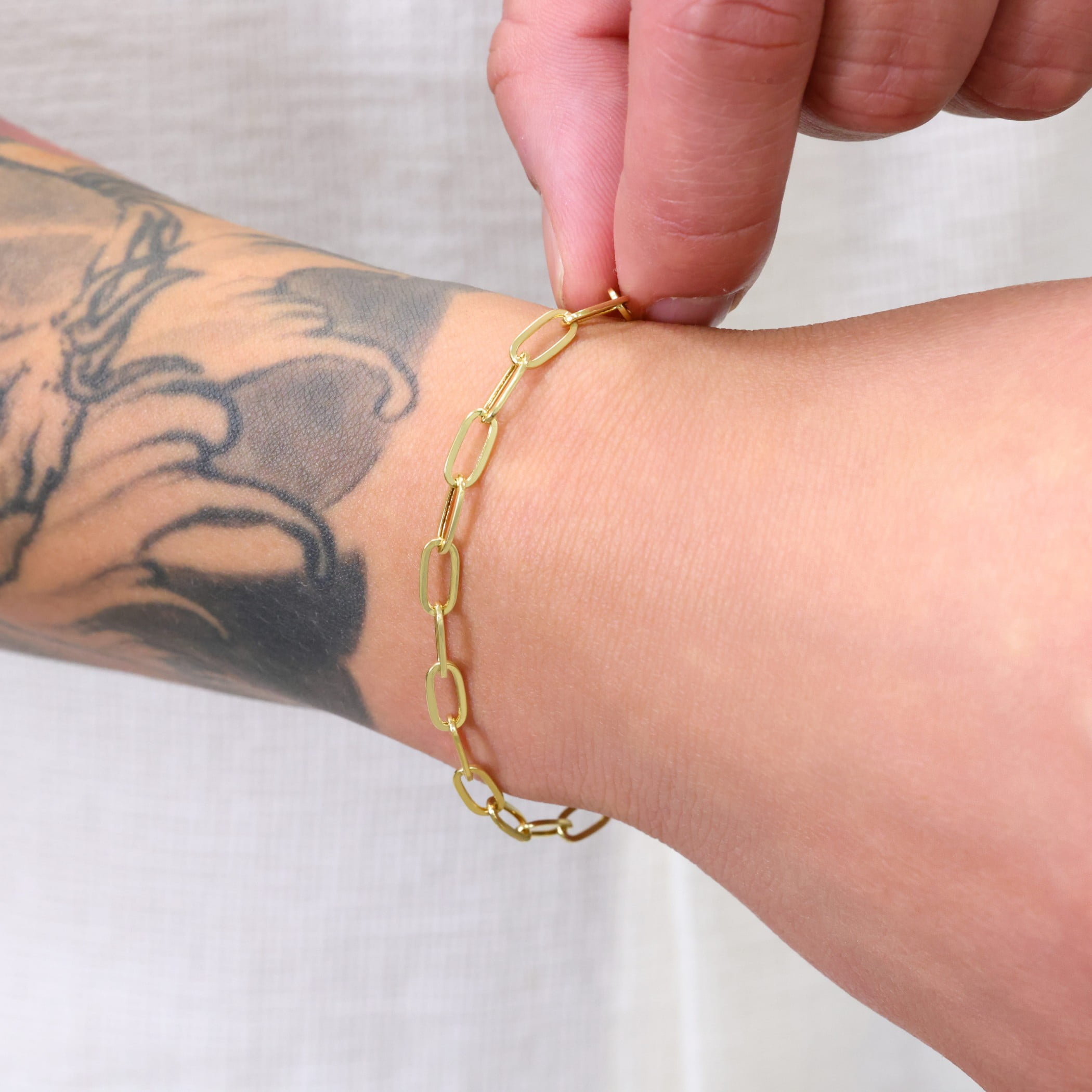 Nuragold 10k Real Yellow Gold Paperclip 4mm Elongated Cable Link Bracelet (7"-8") Italian Jewelry for Men & Women