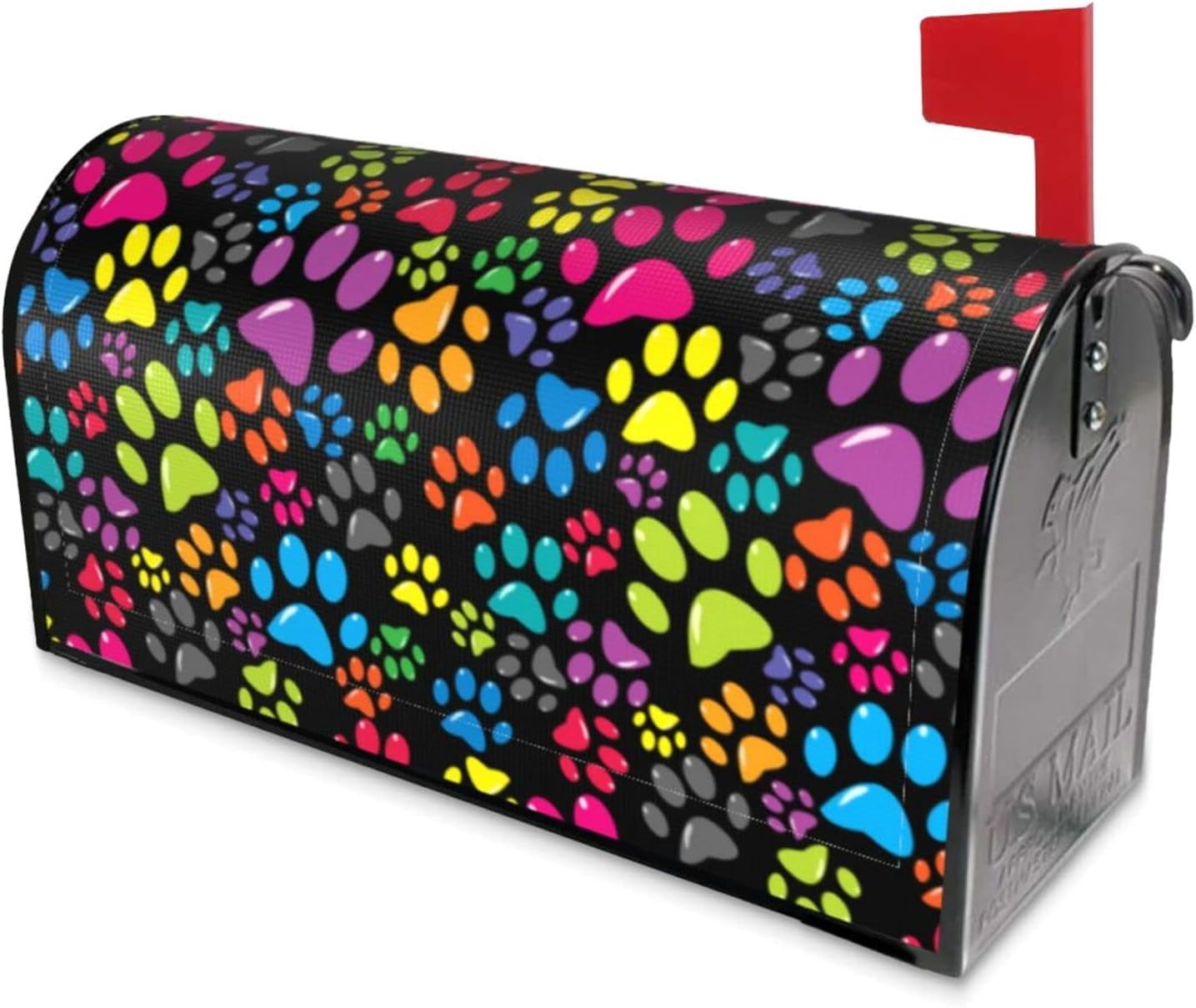 Colorful Dog Paw Print Mailbox Covers Magnetic Large Size,Mailbox Wraps Post Letter Box Outdoor Home Garden Yard Decor 25.5x21 in
