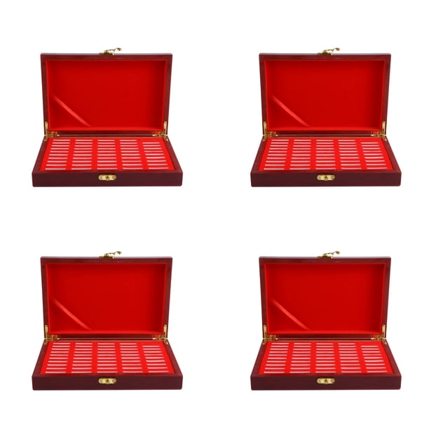 Caja de Exhibición de Protección de Monedas de Madera de 200 Piezas Caja de Almacenamiento Caja Redonda Caja de Colección Conmemorativa