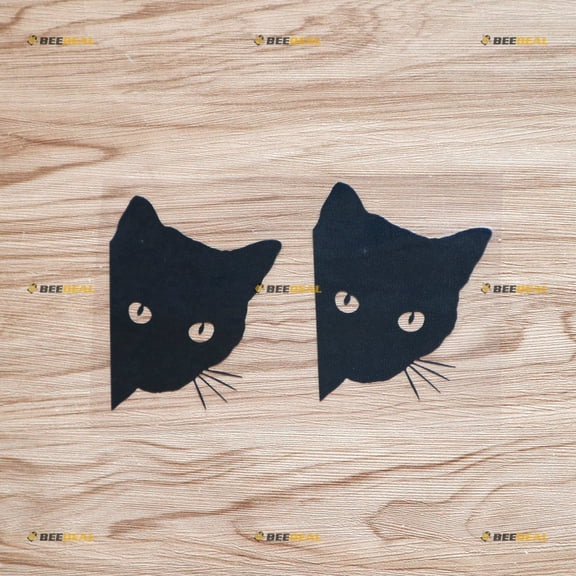 Peeking Black Cat Car Truck Door Window Side Funny Sticker Decal Vinyl - 2 Pack Black 8" - No Background Die-cut