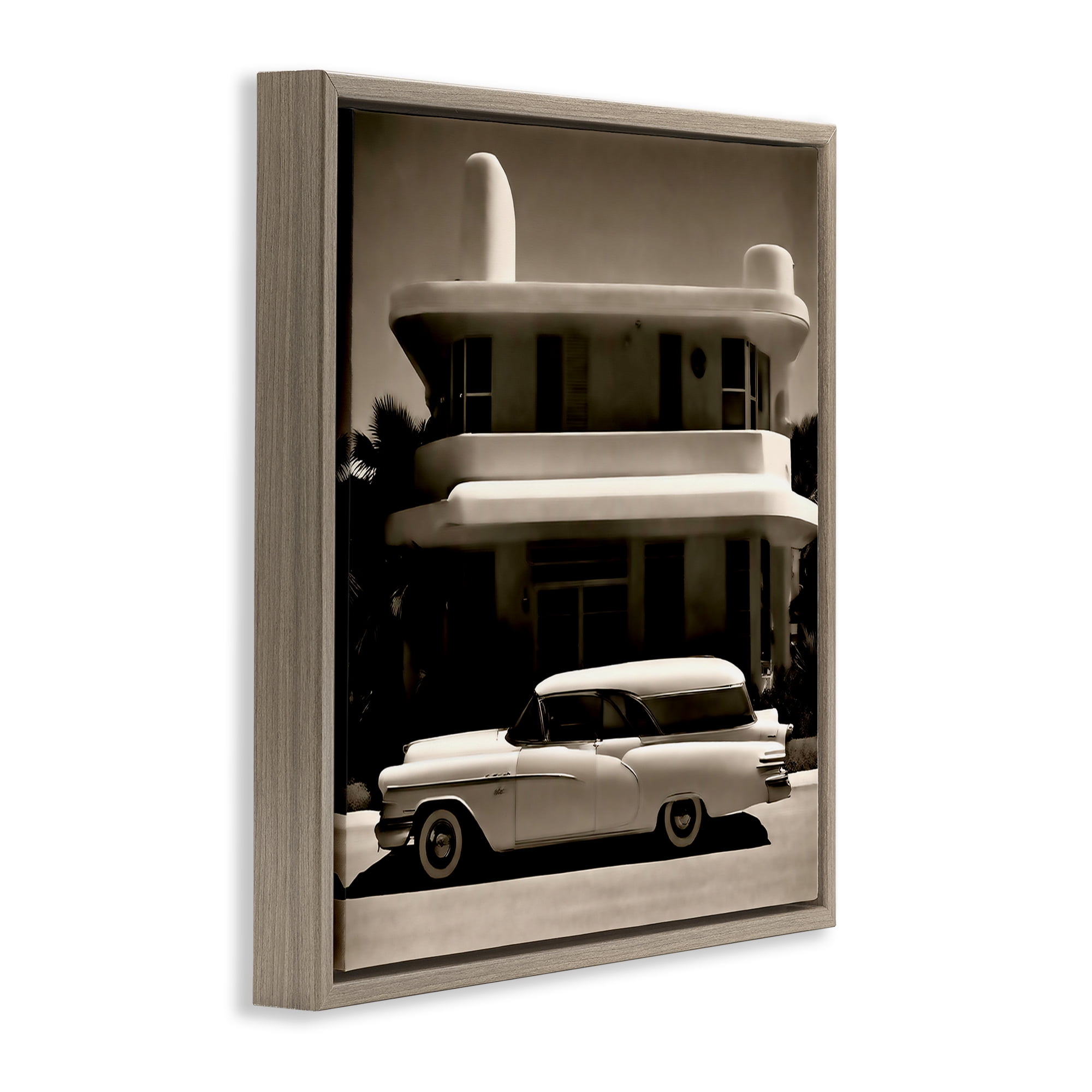 Stupell Industries Sleek Classic Car Transportation Painting Brown Floater Framed Canvas Art Print Wall Art, 18 x 18