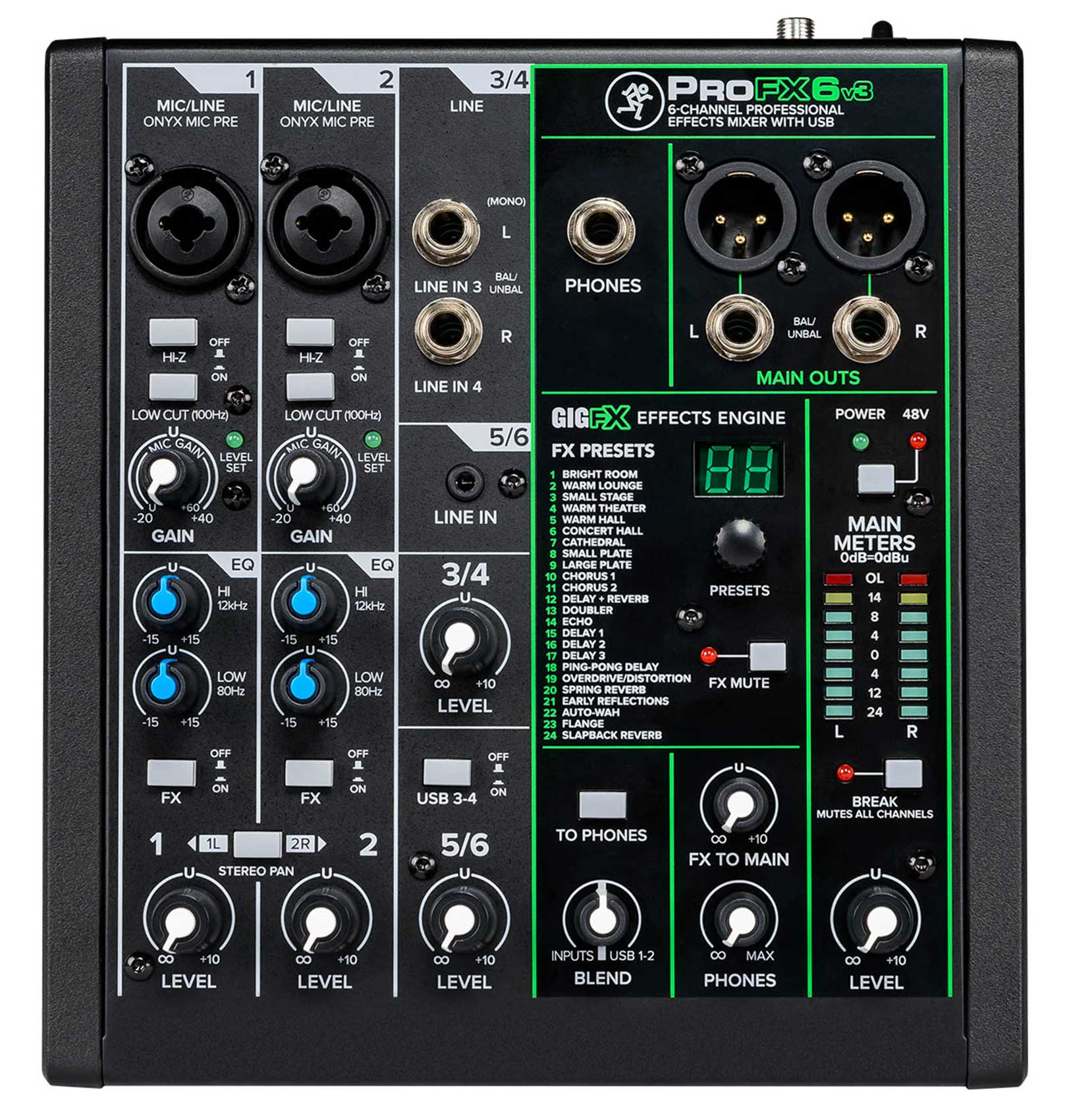 Mackie ProFX6v3 6-Channel Pro Effects Mixer w/USB ProFX6 v3+XLR+1/4" Cables - image 4 of 14